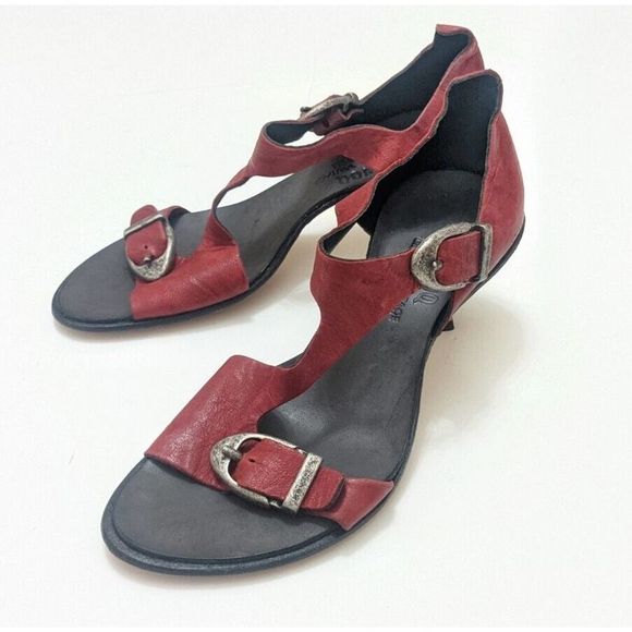 CYDWOQ 37 Heeled Sandals Red Handmade Leather USA - Picture 1 of 8